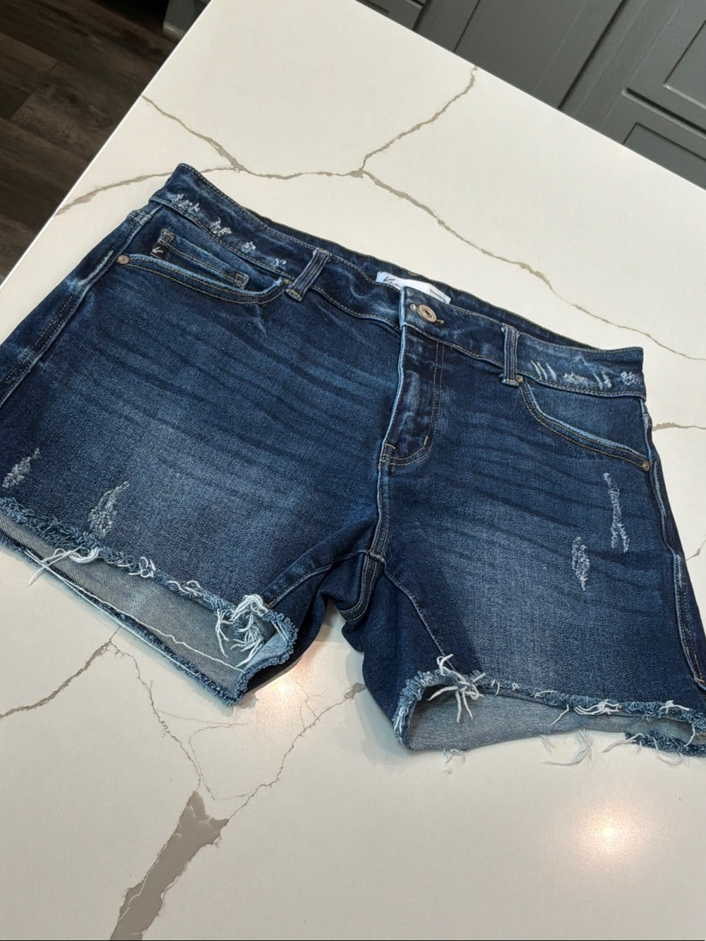 KanCan  Size 14 Dark Blue Distressed Denim Shorts Maurices